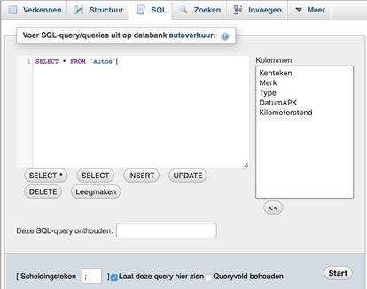 Database beheren in phpMyAdmin