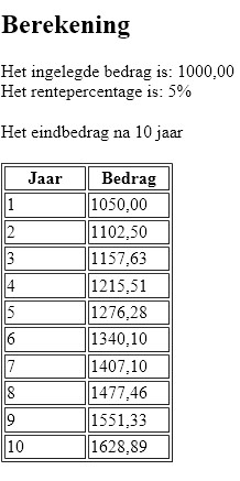 Opdracht 8 uitvoer : Eindbedrag na 10 jaar